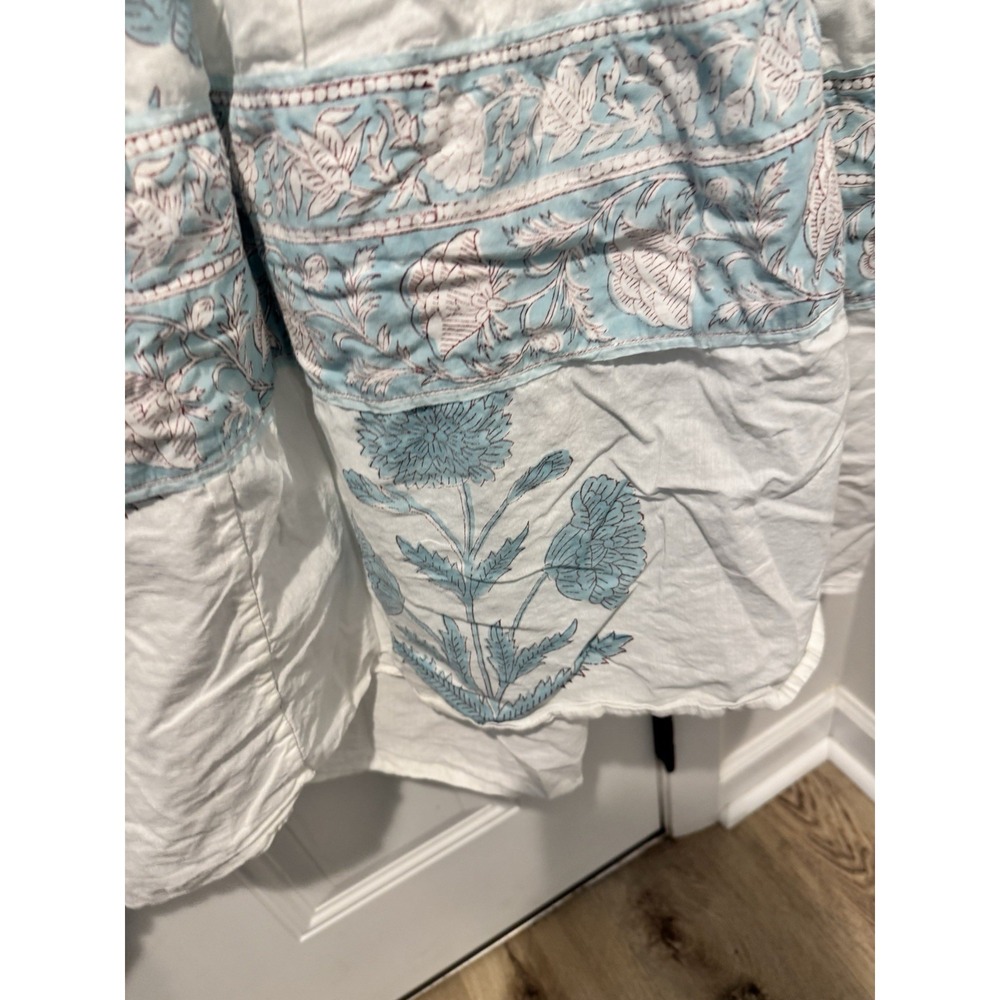 Sue Sartor Women's Blue Floral Flounce Dress Long sleeves XS Boho Artsy NO BELT - Picture 14 of 16